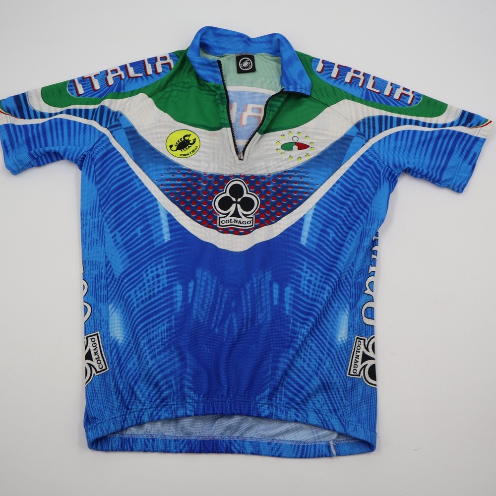 Castelli Colnago Italia Cycling Jersey Mens Medium Blue Green Short Sleeve Zip